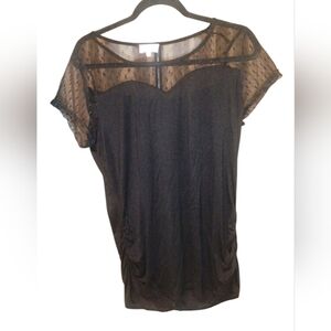 Siren Lilly Black Women's Ruched Side Mesh Sleeve Top Size Large
